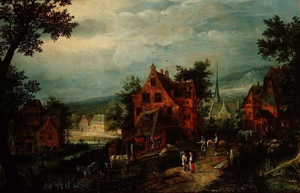 Vesnická krajina s rolníky od Adriaen van Stalbemt