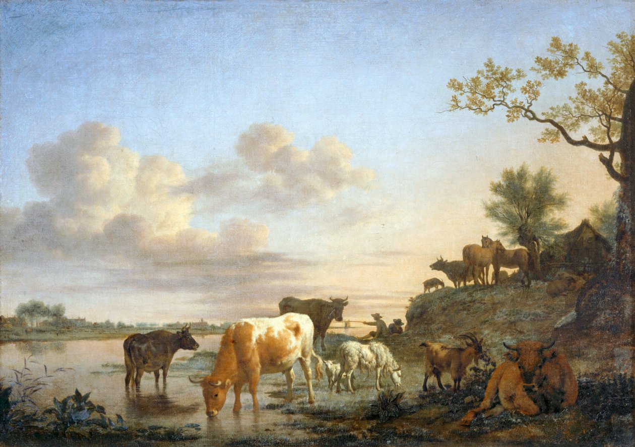 Krajina: zvířata u řeky ... od Adriaen van de Velde