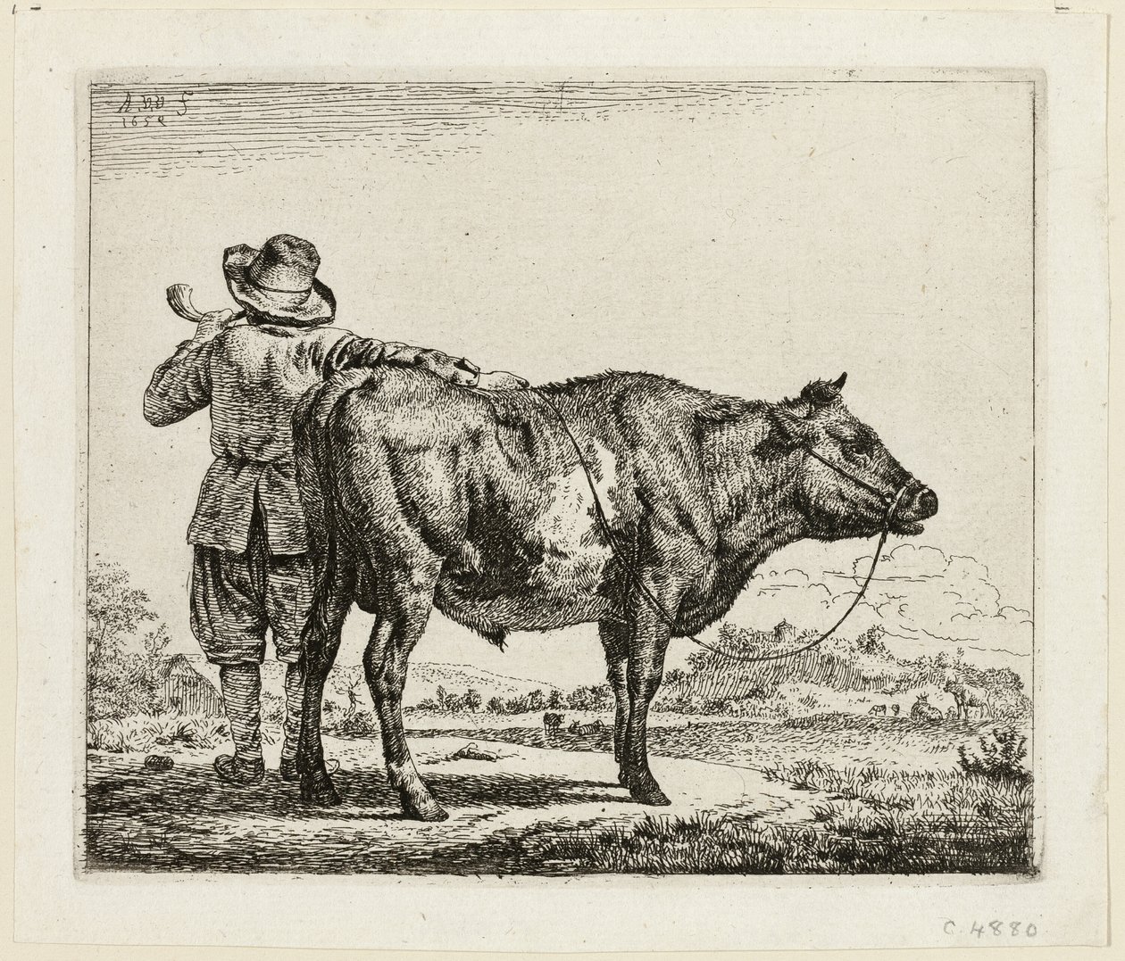 Pastevec krav a býk od Adriaen van de Velde