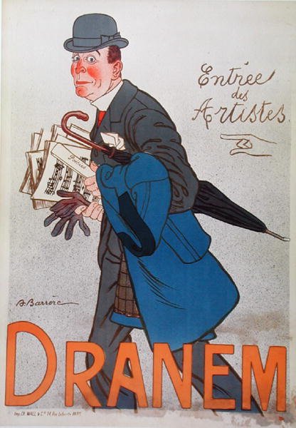 Plakát zobrazující Dranem (1869-1935) (barevné lito) od Adrien Barrere