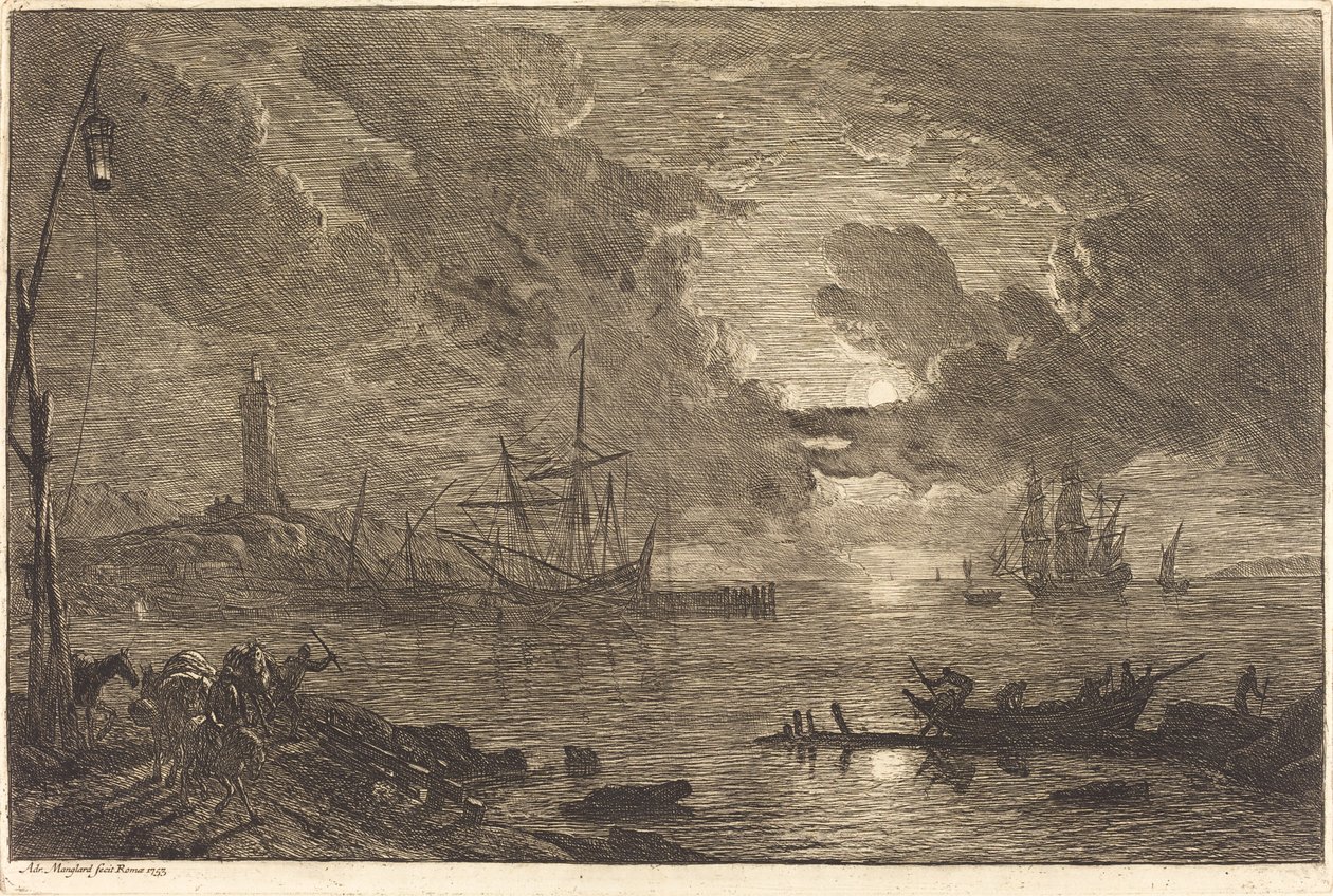 Harbour by Moonlight od Adrien Manglard