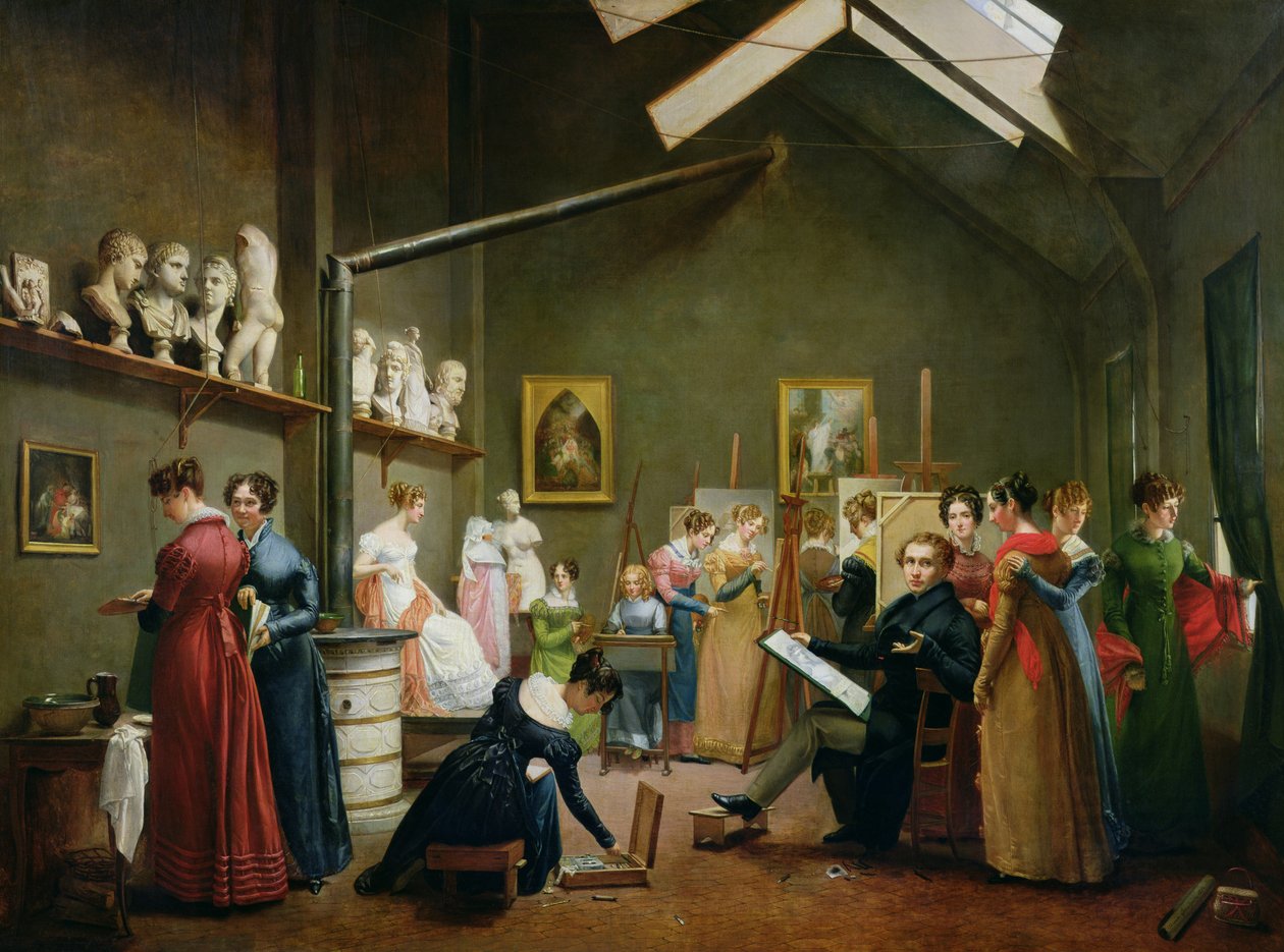Interiér ateliéru Alexandra Denise Abela de Pujol (1787-1861). od Adrienne Marie Grandpierre Deverzy