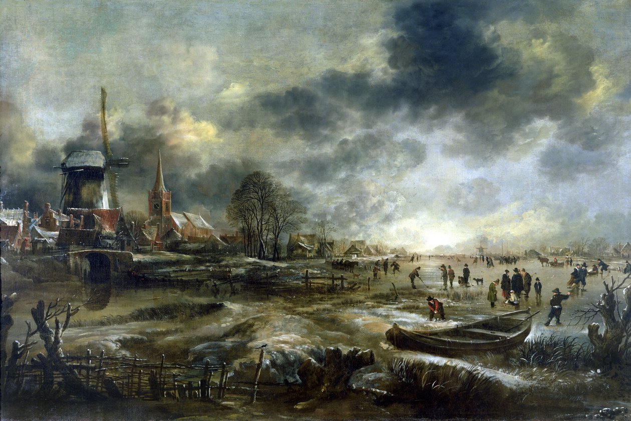 Scéna zamrzlé řeky od Aert van der Neer