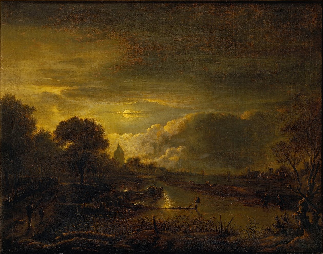River Scene od Moonlight od Aert van der Neer