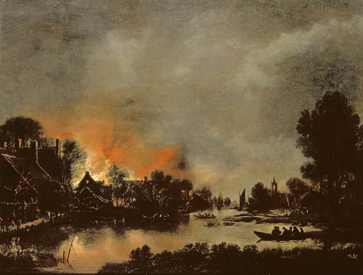 Vesnice v plamenech od Aert van der Neer