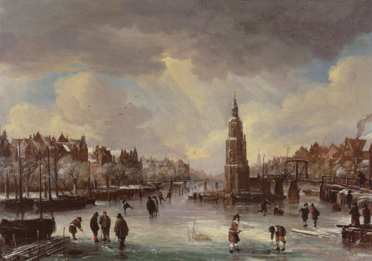 Město na zamrzlé řece od Aert van der Neer