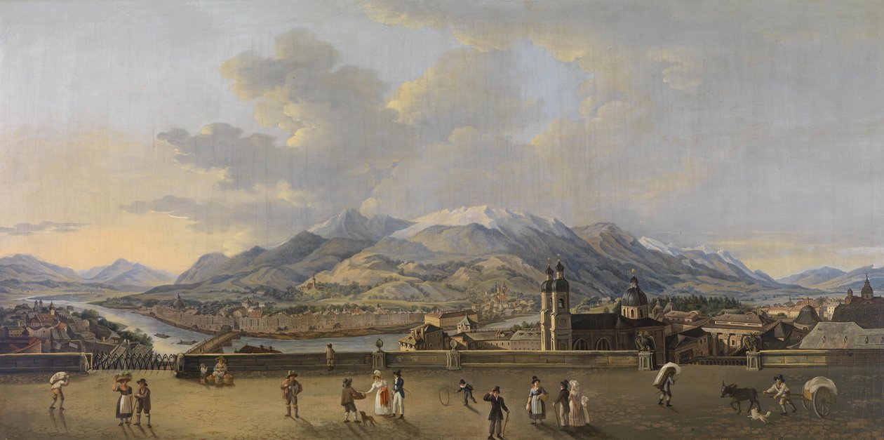 Panoráma Innsbrucku při pohledu z městské věže od After Friedrich Rehberg