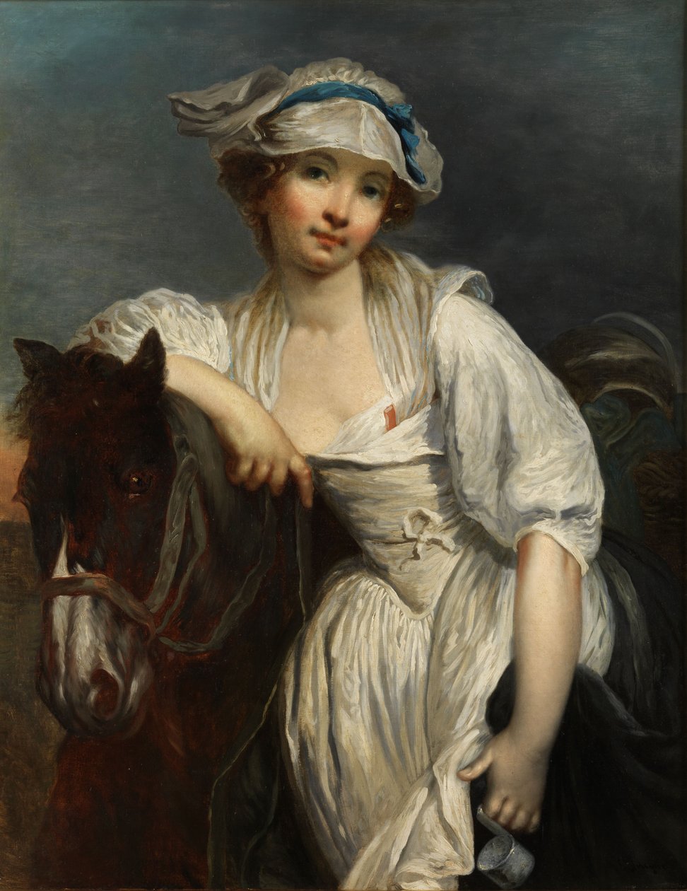 Mladá dívka opírající se o krk koně od After Jean Baptiste Greuze