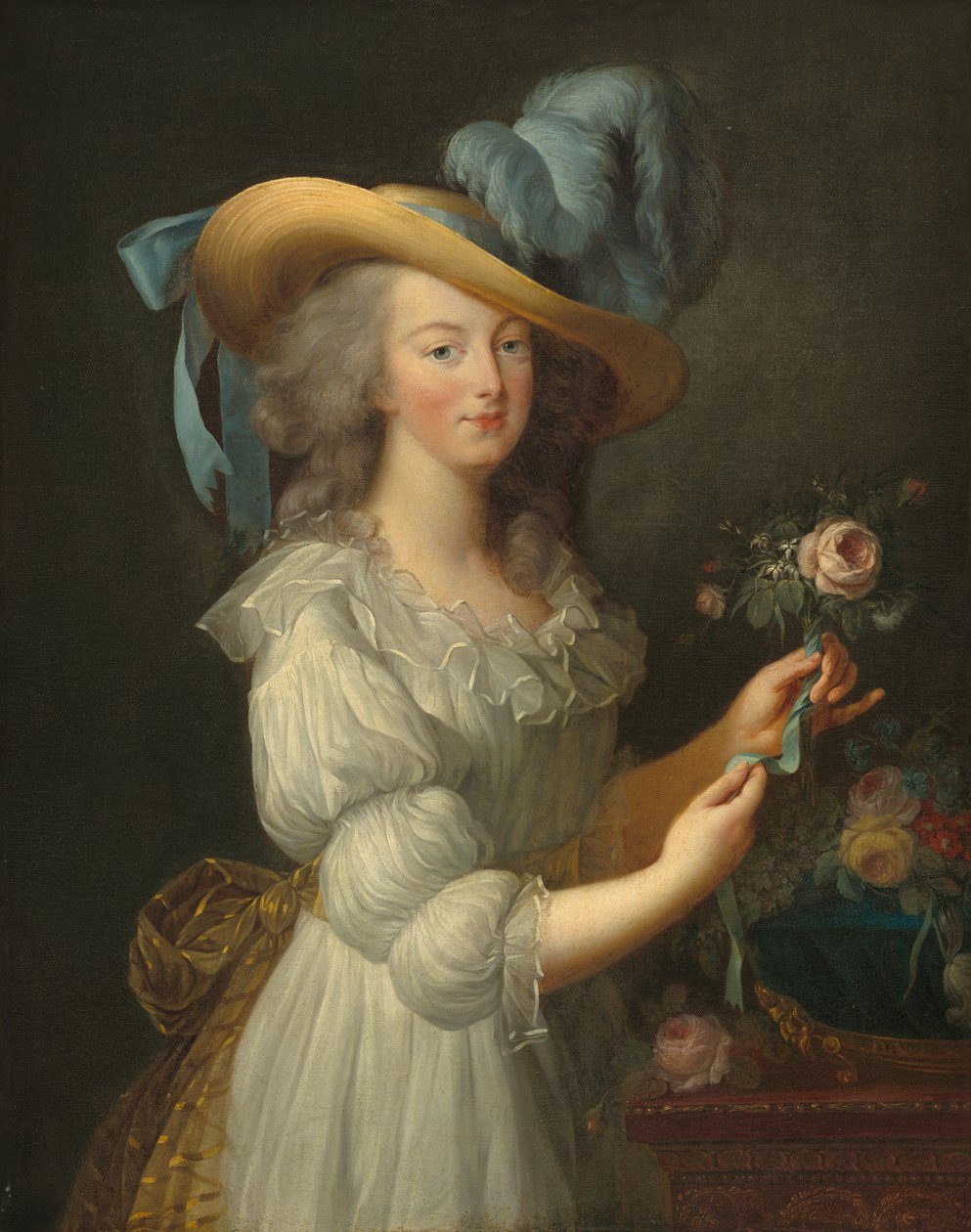 Marie Antoinette v mušelínových šatech od Elisabeth Louise after Vigee Lebrun