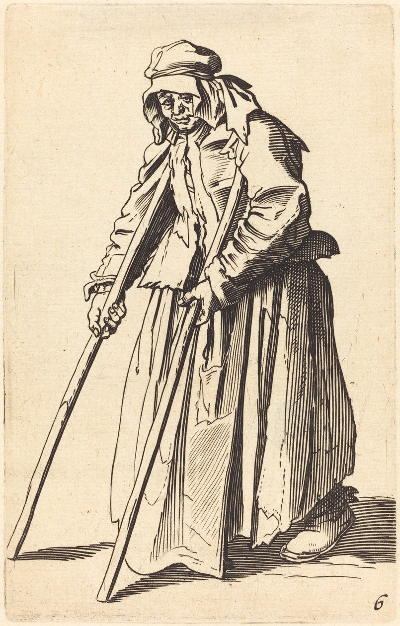 Žebrák s berlemi od After Jacques Callot