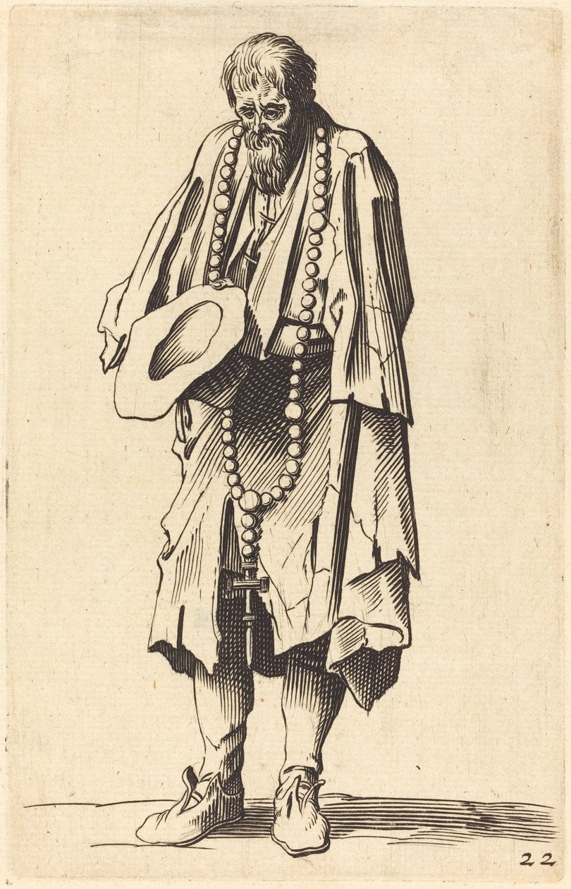 Žebrák s růžencem od After Jacques Callot