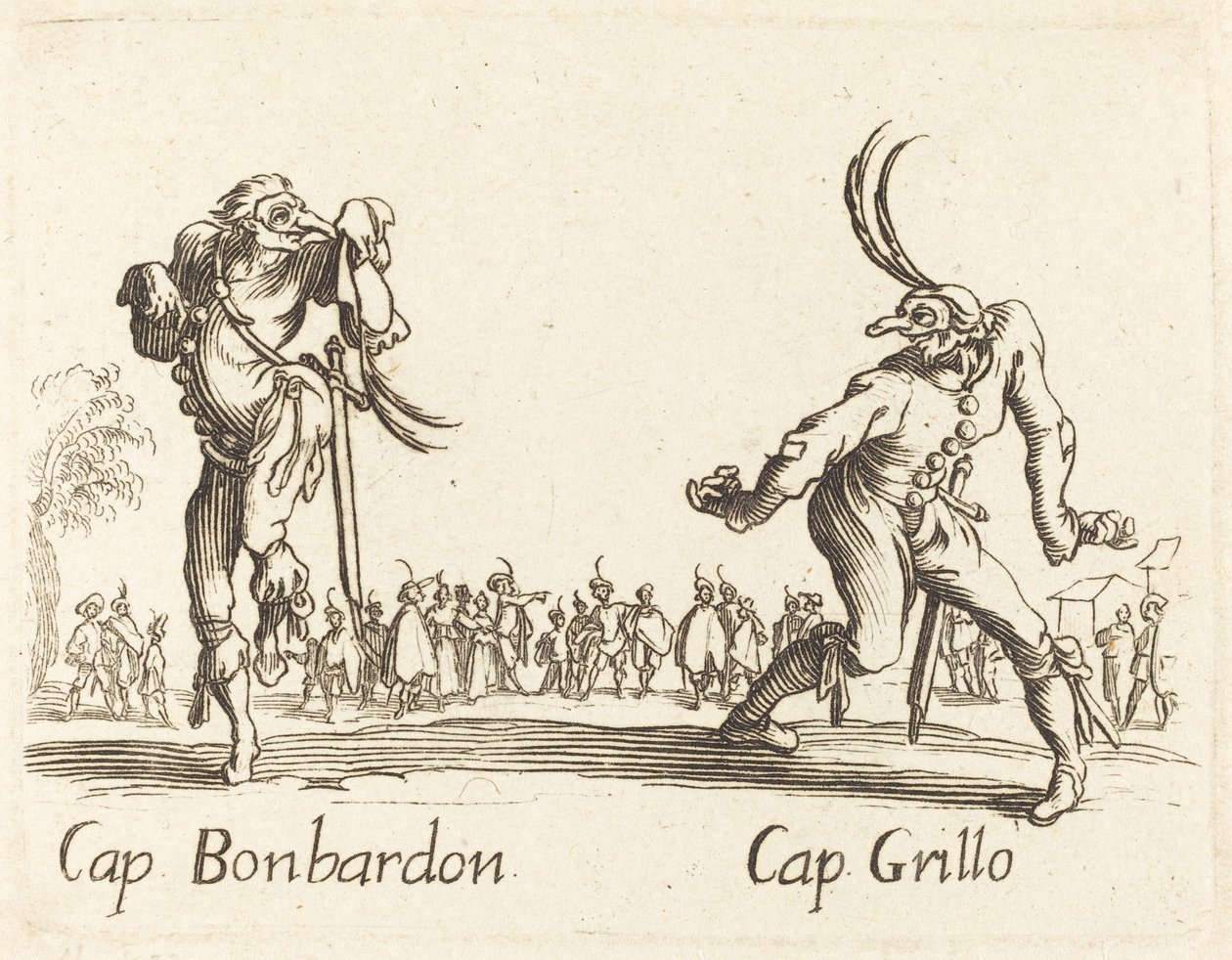 kap. Bonbardon a čepice. Kriket od After Jacques Callot