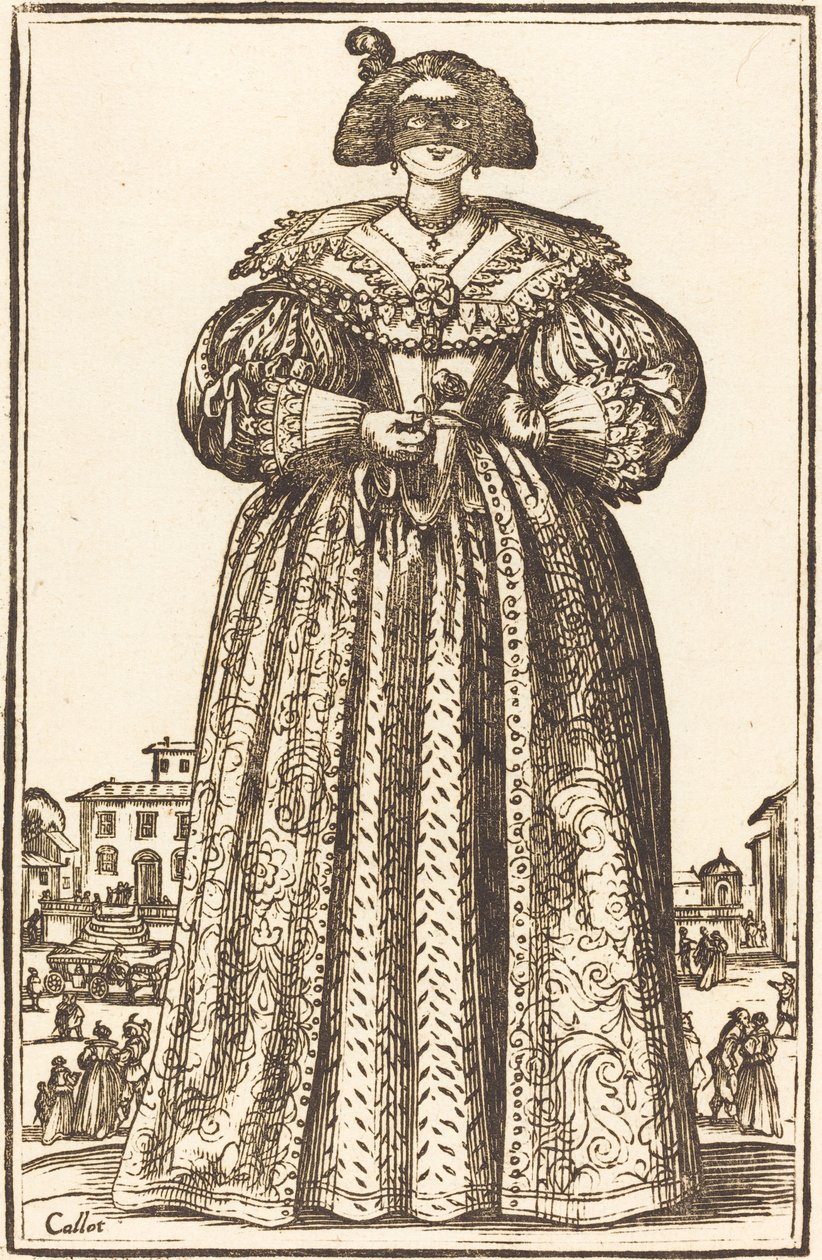 Maskovaná vznešená žena od After Jacques Callot