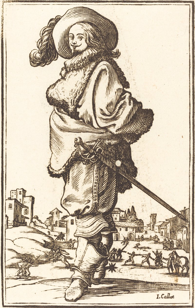 Ušlechtilý muž s kožešinou Plastron od After Jacques Callot