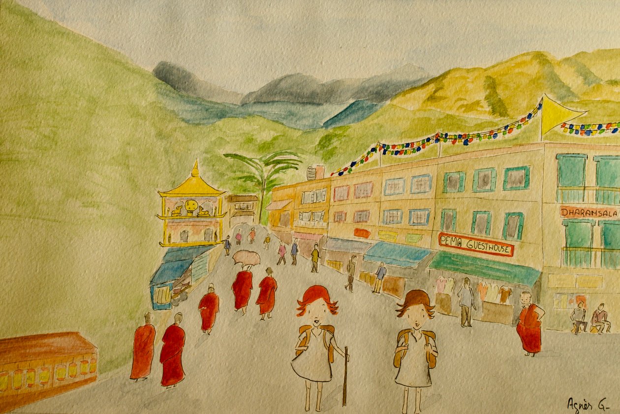 The Voyage, Dharamsala, 2015, akvarel na papíře od Agnes Girardon