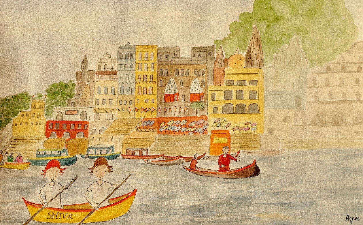 The Voyage, Varanasi, 2015, akvarel na papíře od Agnes Girardon