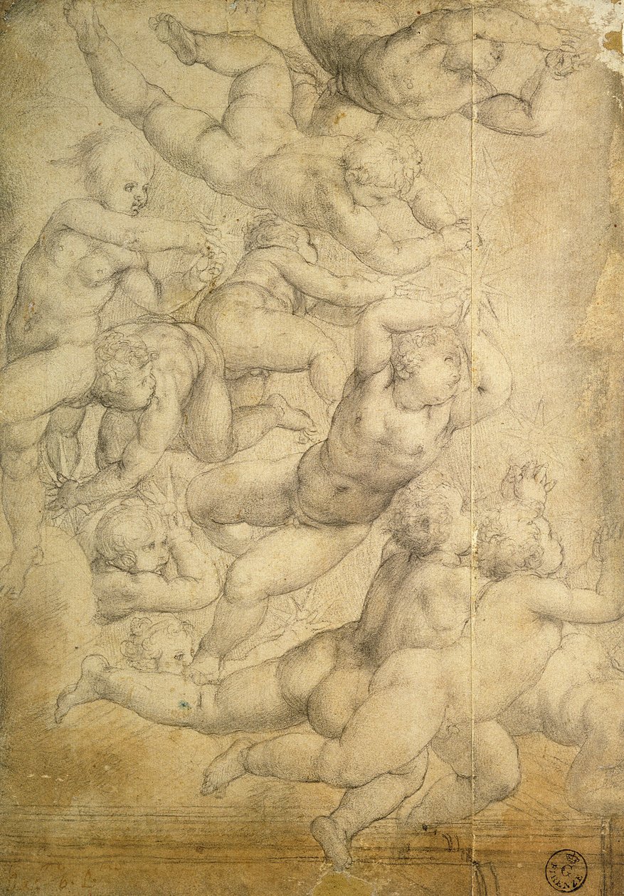 Putti (křída na papíře) od Agnolo Bronzino