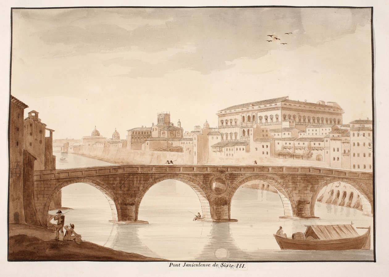 Ponte Sisto, 1833 (lept s hnědým lavírováním) od Agostino Tofanelli