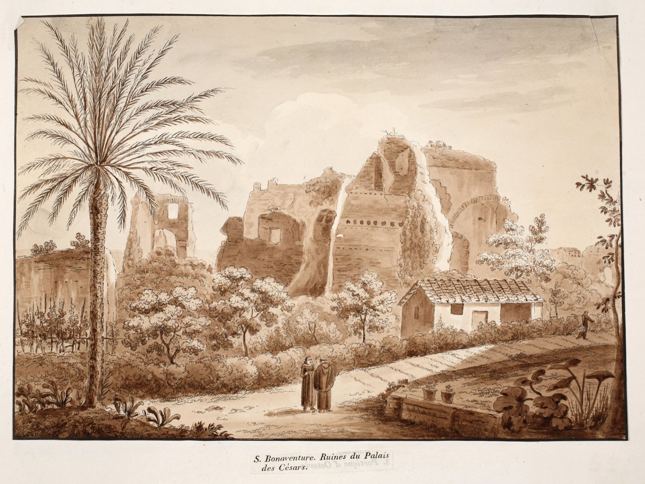 San Bonaventura a ruiny paláce Caesarů, 1833 (lept s hnědou lazurou) od Agostino Tofanelli