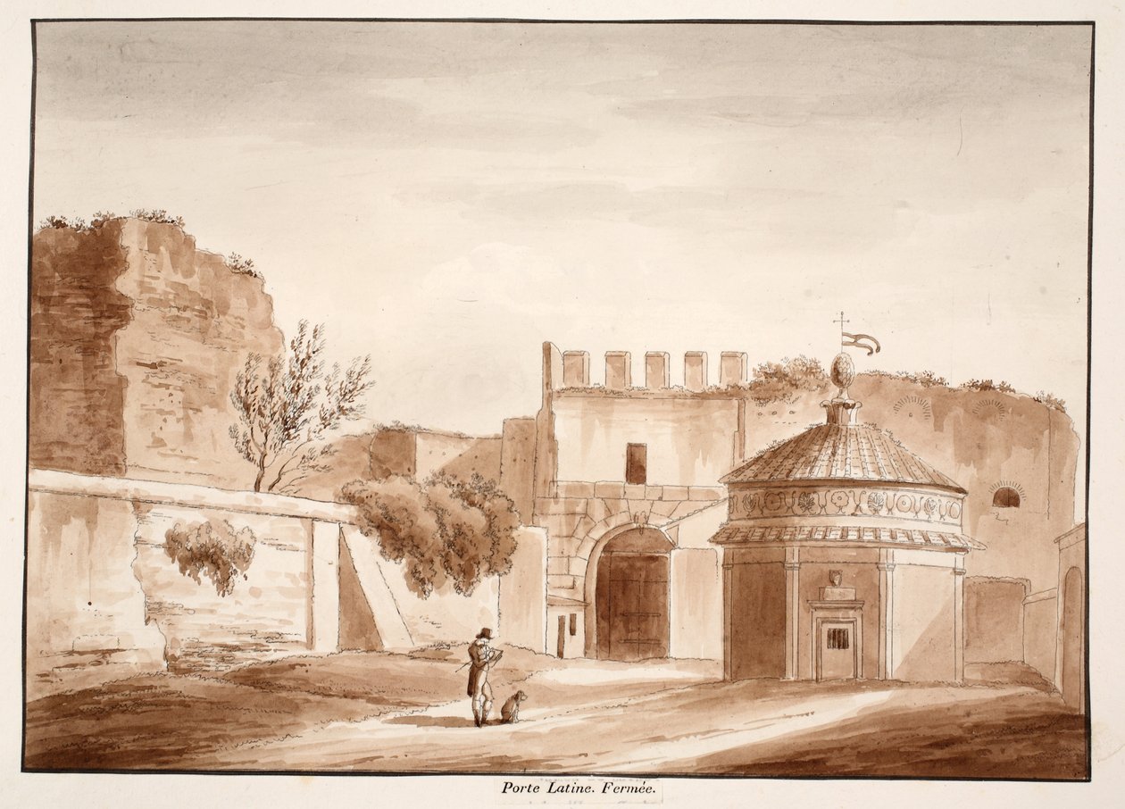 Porta Latina, zavřeno, 1833 (lept s hnědým lavírováním) od Agostino Tofanelli