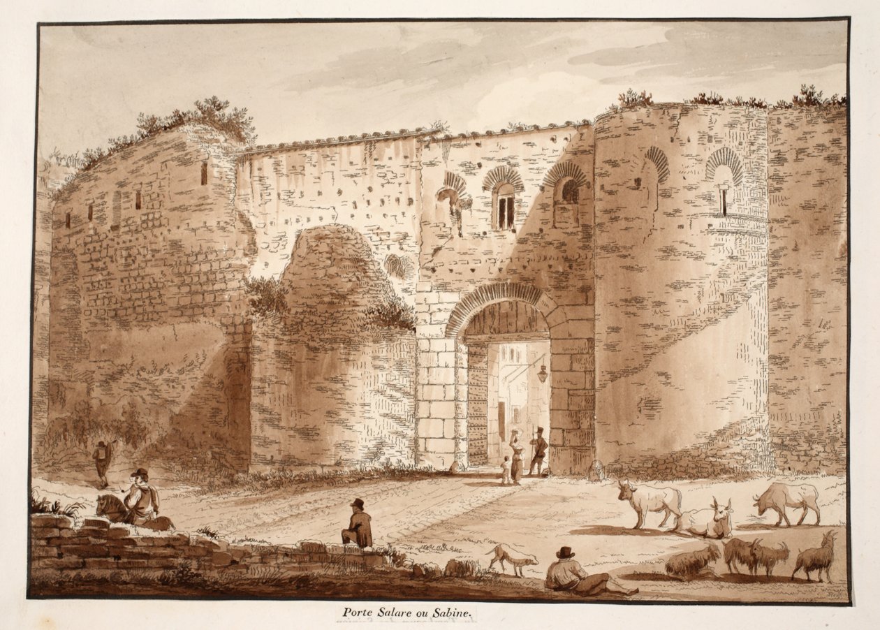 Porta Salaria nebo Sabine Gate, 1833 (lept s hnědým lavírováním) od Agostino Tofanelli