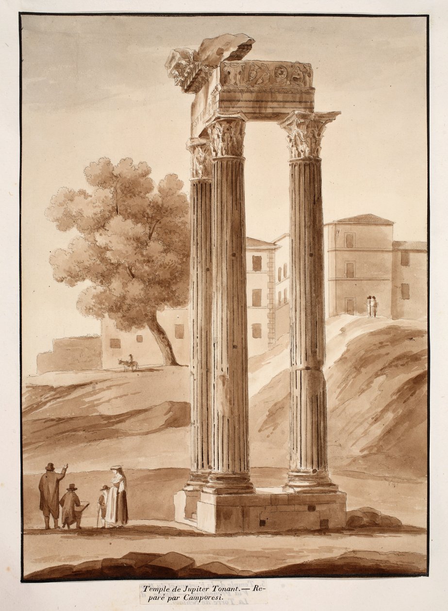 Chrám Jupitera Tonanse – restauroval Camporesi, 1833 (lept s hnědým lavírováním) od Agostino Tofanelli
