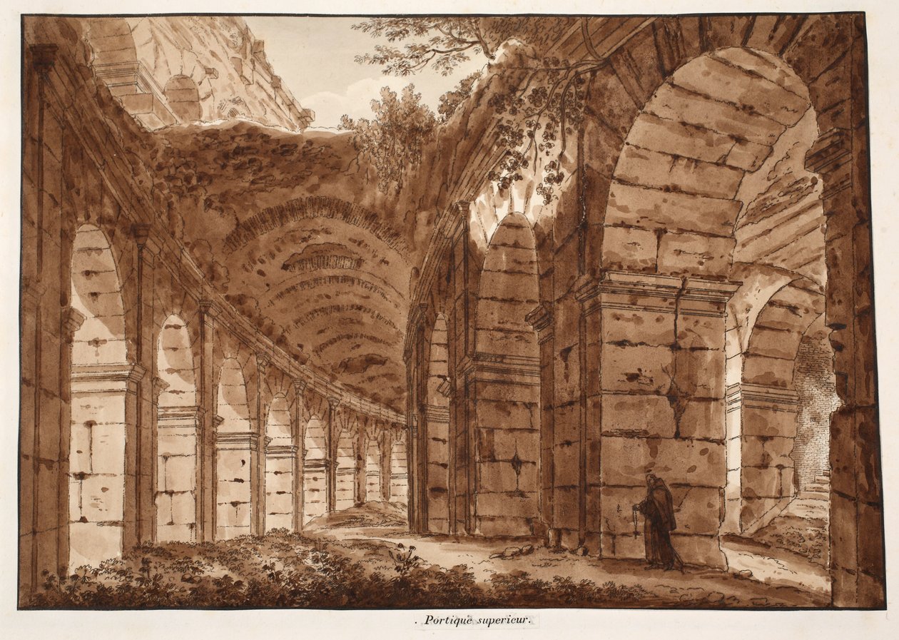 Nejvyšší patro Kolosea, 1833 (lept s hnědou lazurou) od Agostino Tofanelli