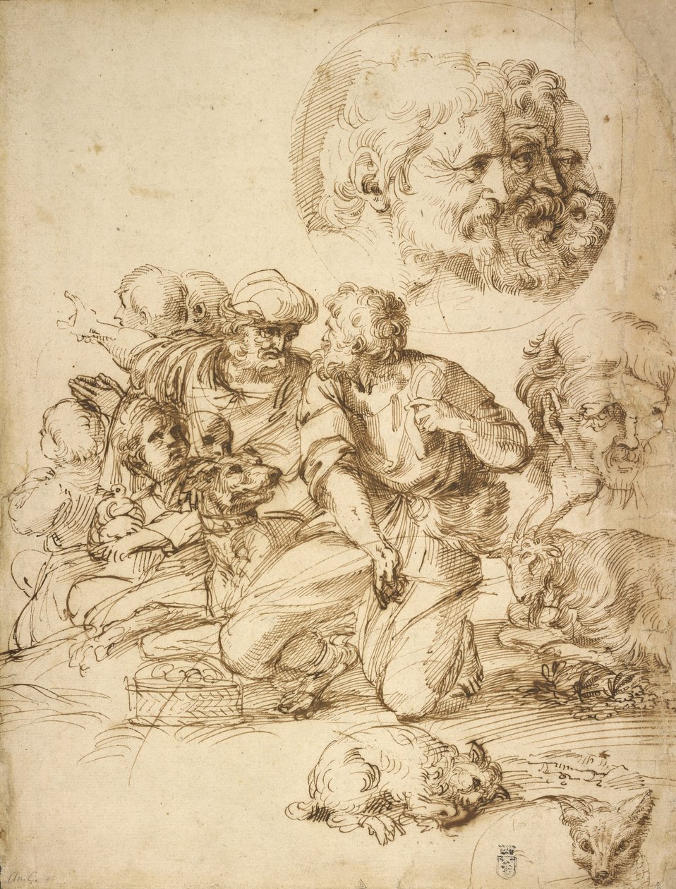 Skupina pastýřů a další studie od Agostino Carracci