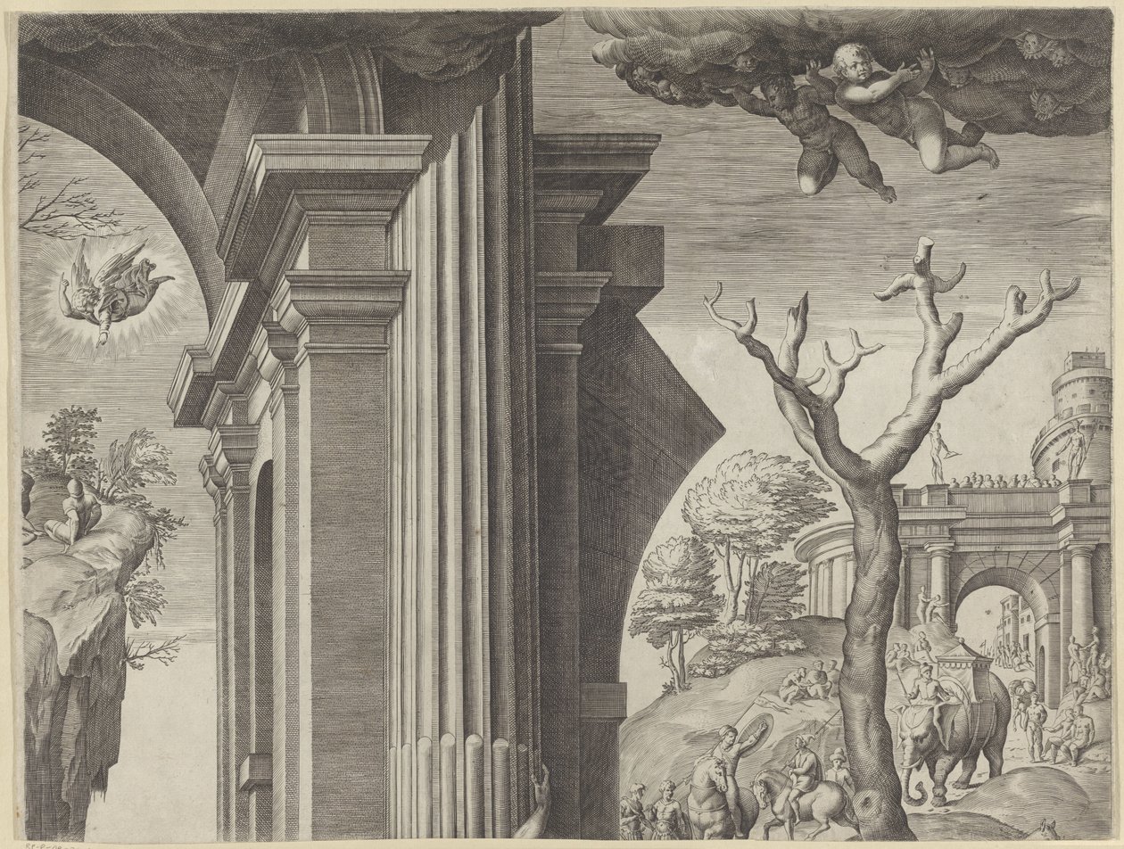 Klanění tří králů (část vpravo nahoře) od Agostino Carracci