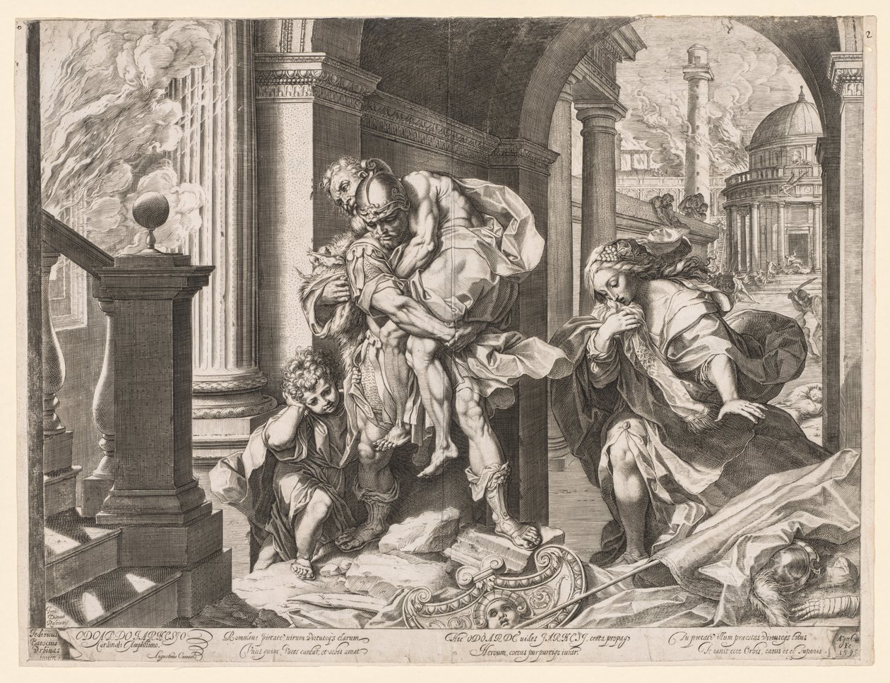 Aeneas a jeho rodina prchající z Tróje, 1595. od Agostino Carracci