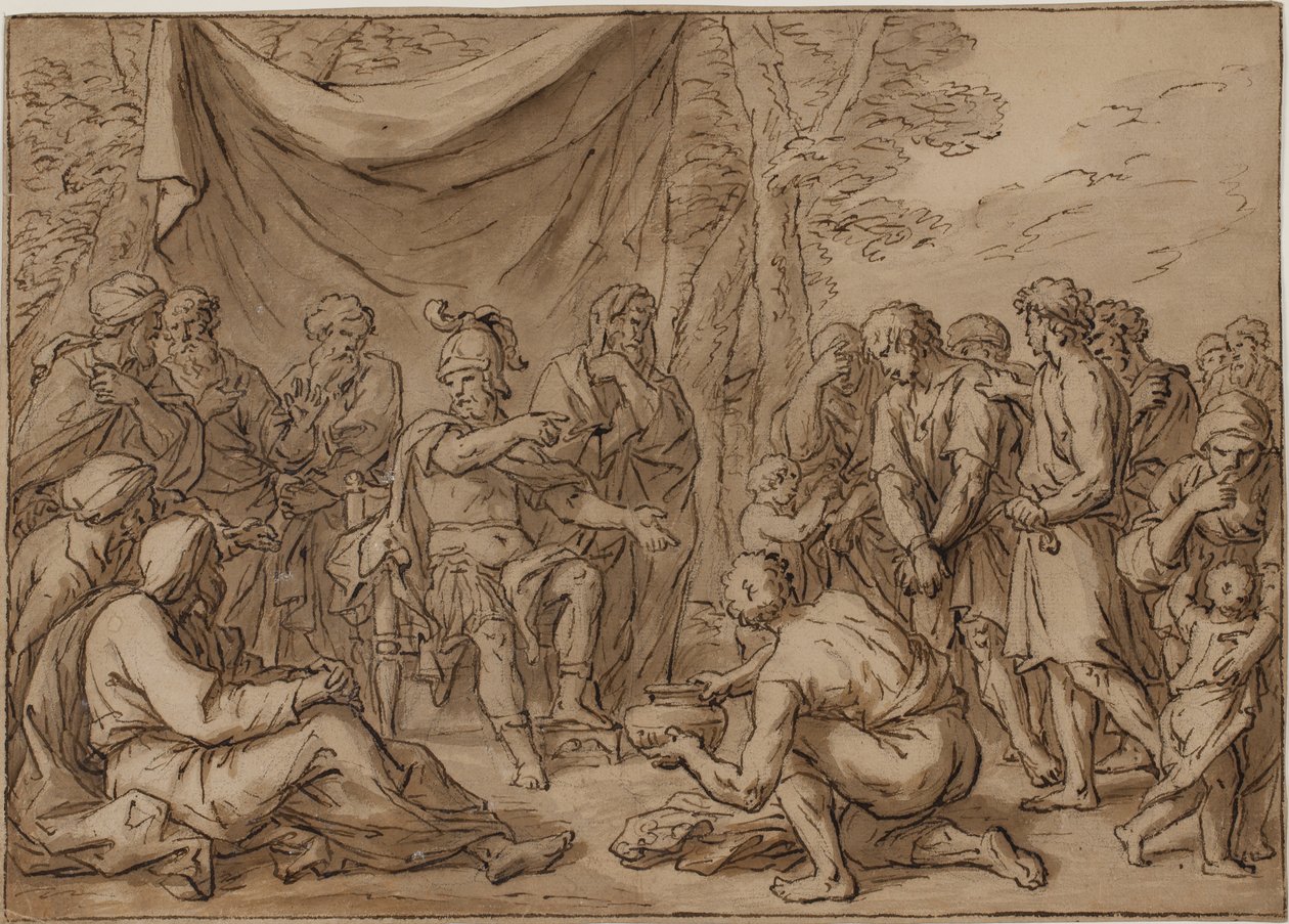 Vězni jsou přivedeni před polního pána od Agostino Carracci