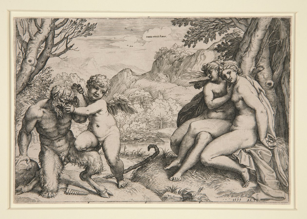Pan Subdud by Cupid od Agostino Carracci