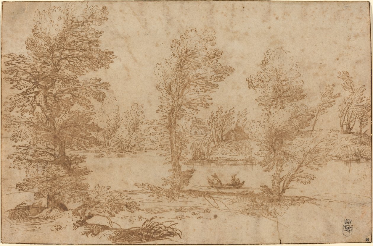 Woodland River s lodí od Agostino Carracci