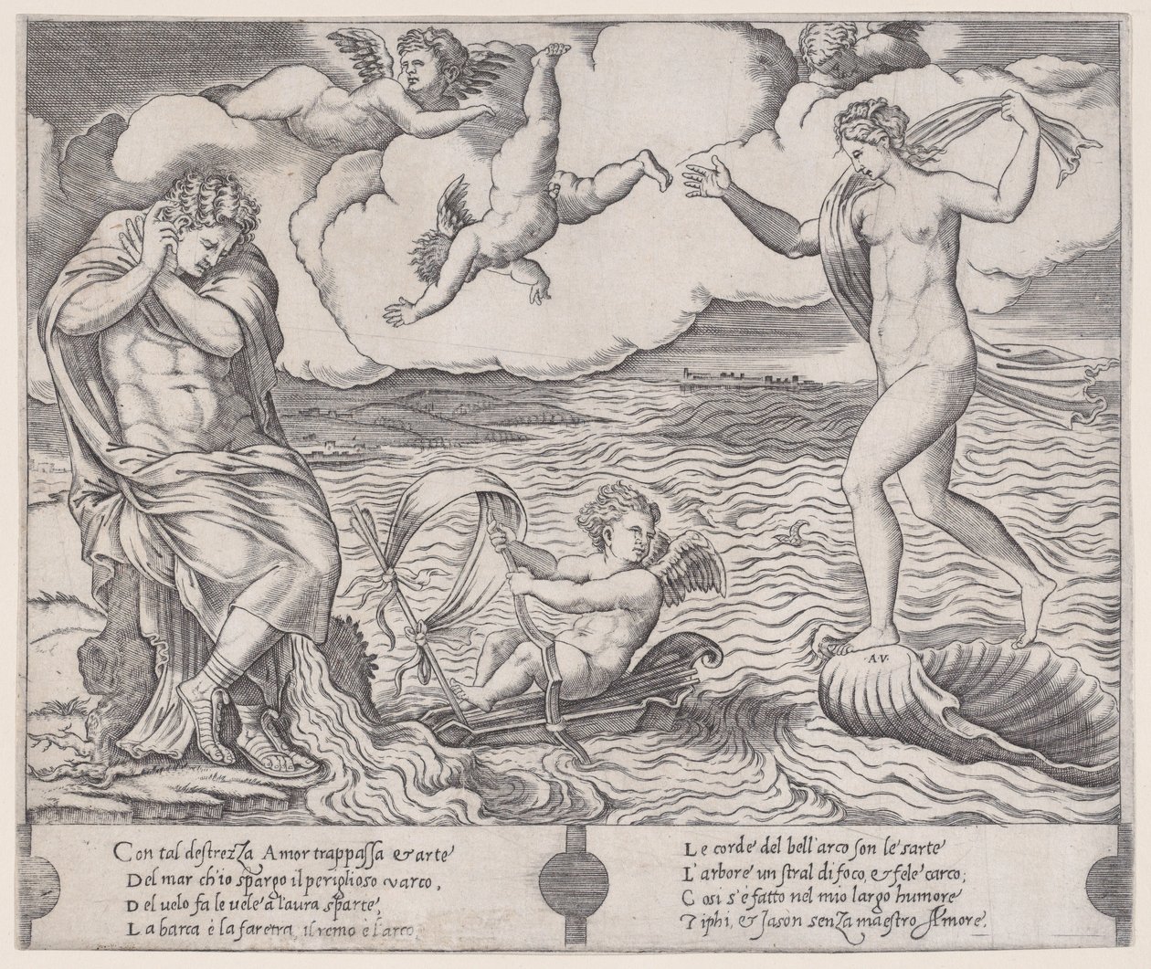 Eros v moři, ca. 1514-36. od Agostino Veneziano