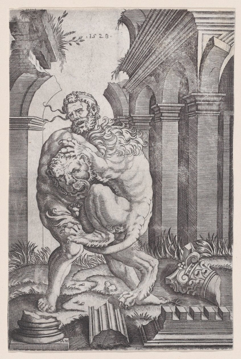 Hercules škrtící nemejského lva z roku 1528. od Agostino Veneziano