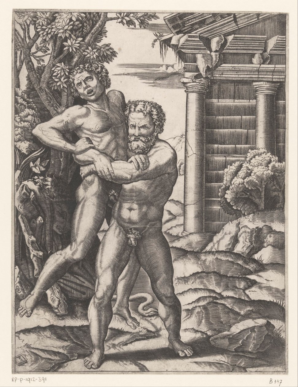 Herkules zápasí s Antaeem od Agostino Veneziano