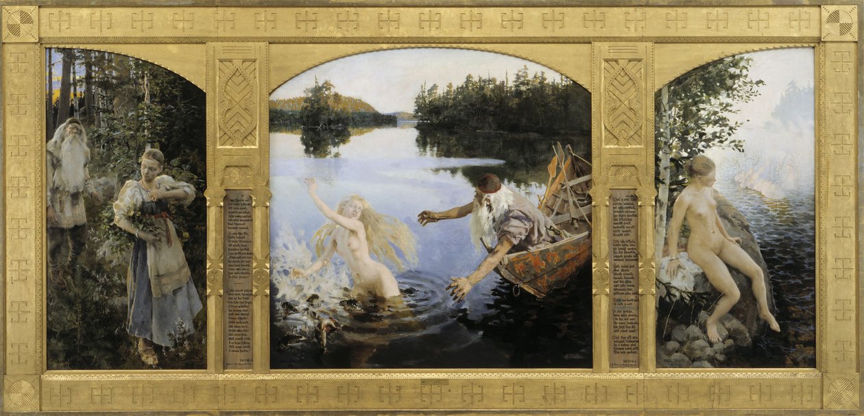 Aino Myth, Triptych Finsko: Aino-taru, triptyykkin Svenska: Ainomyten, triptych od Akseli Gallen Kallela