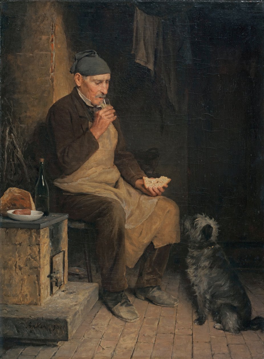 Starý muž v dopolední svačině od Albert Anker