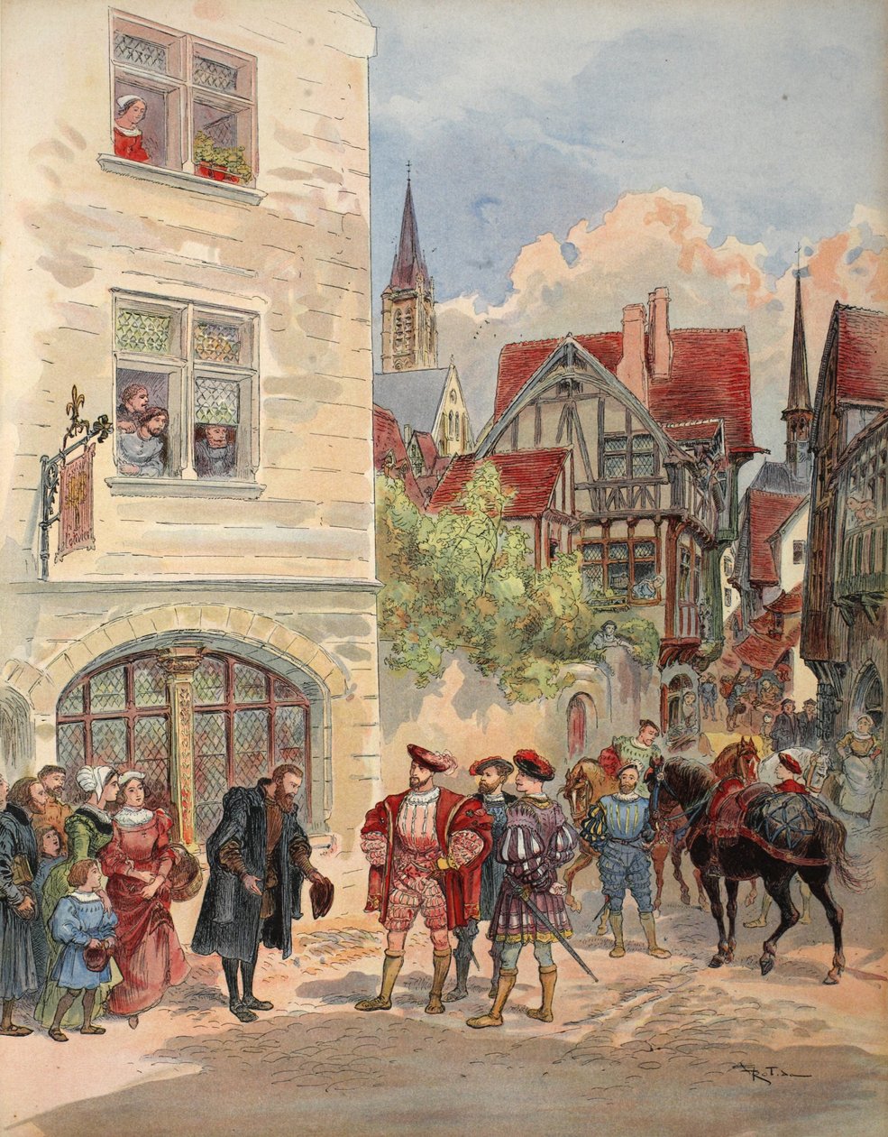 Františka I. obdržel Estienne ve dveřích svého tiskařského lisu, ilustrace z 
