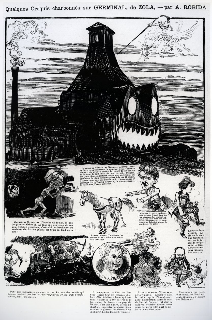 Některé náčrty z románu „Germinal“ od Emila Zoly (1804-1902), z „La Caricature“, květen 1885 od Albert Robida