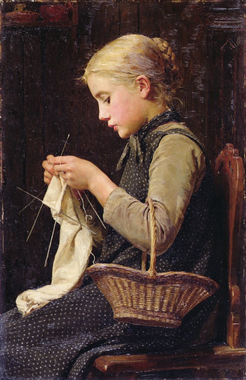 Pletení dívka od Albert Anker