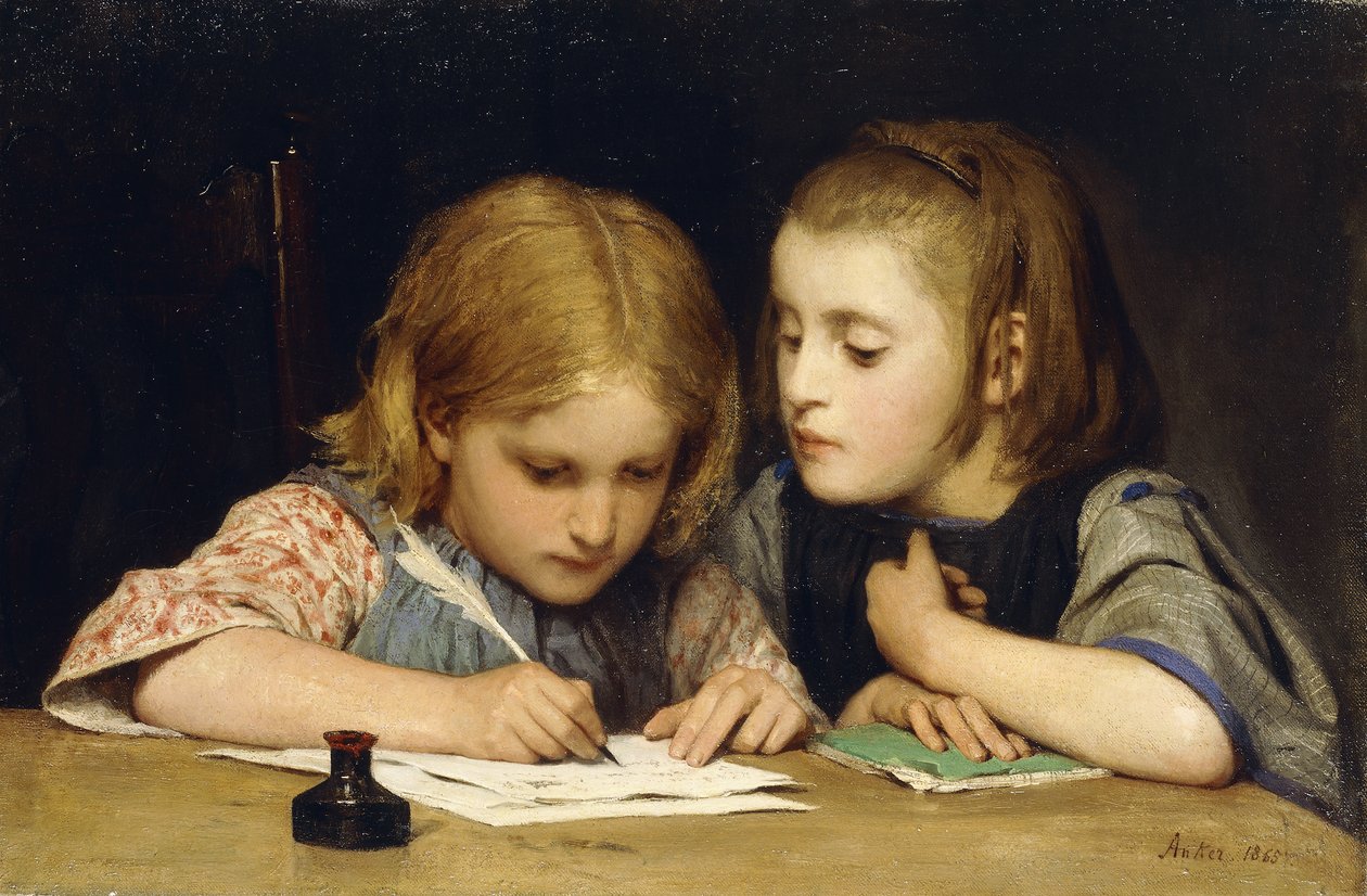 Lekce; Lekce psaní, 1865 od Albert Anker