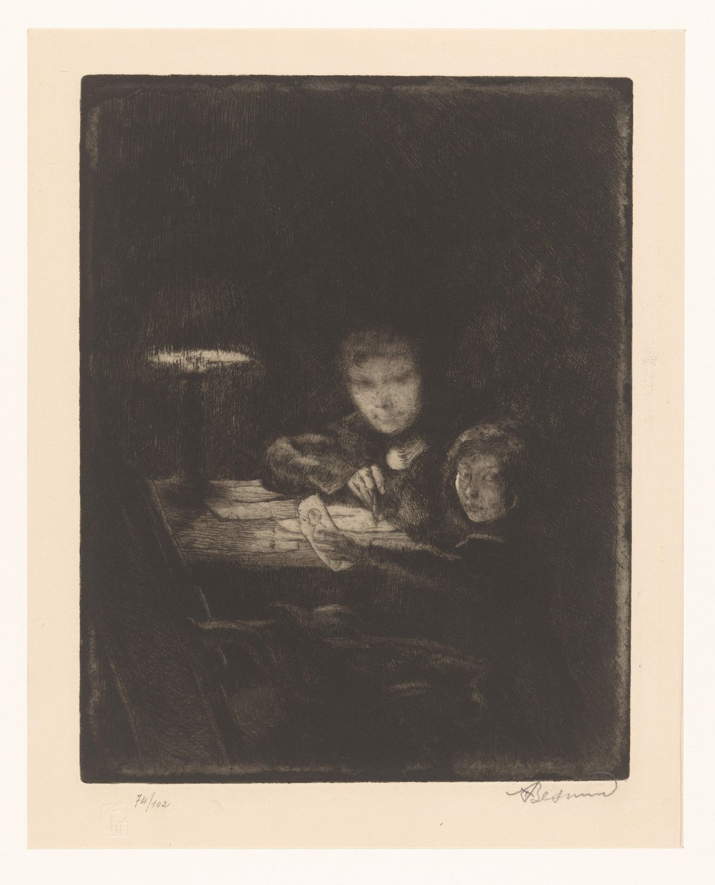 Děti kreslí za soumraku od Albert Besnard (signed by artist)