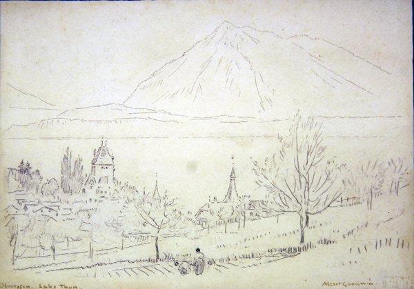 Jezero Thun, Oberhofen (inkoust a tužka na papíře) od Albert Goodwin