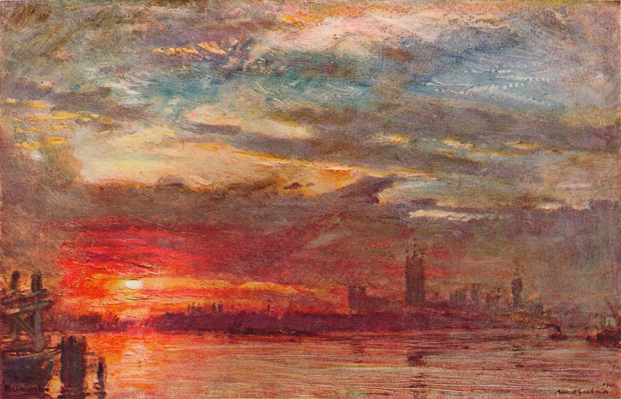 Západ slunce ve Westminsteru, 1900 od Albert Goodwin