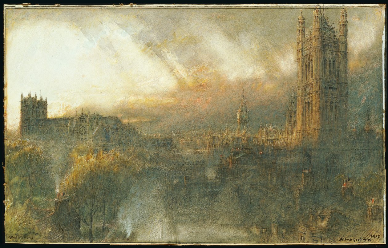 Westminster z vrcholu domu, 1915 od Albert Goodwin