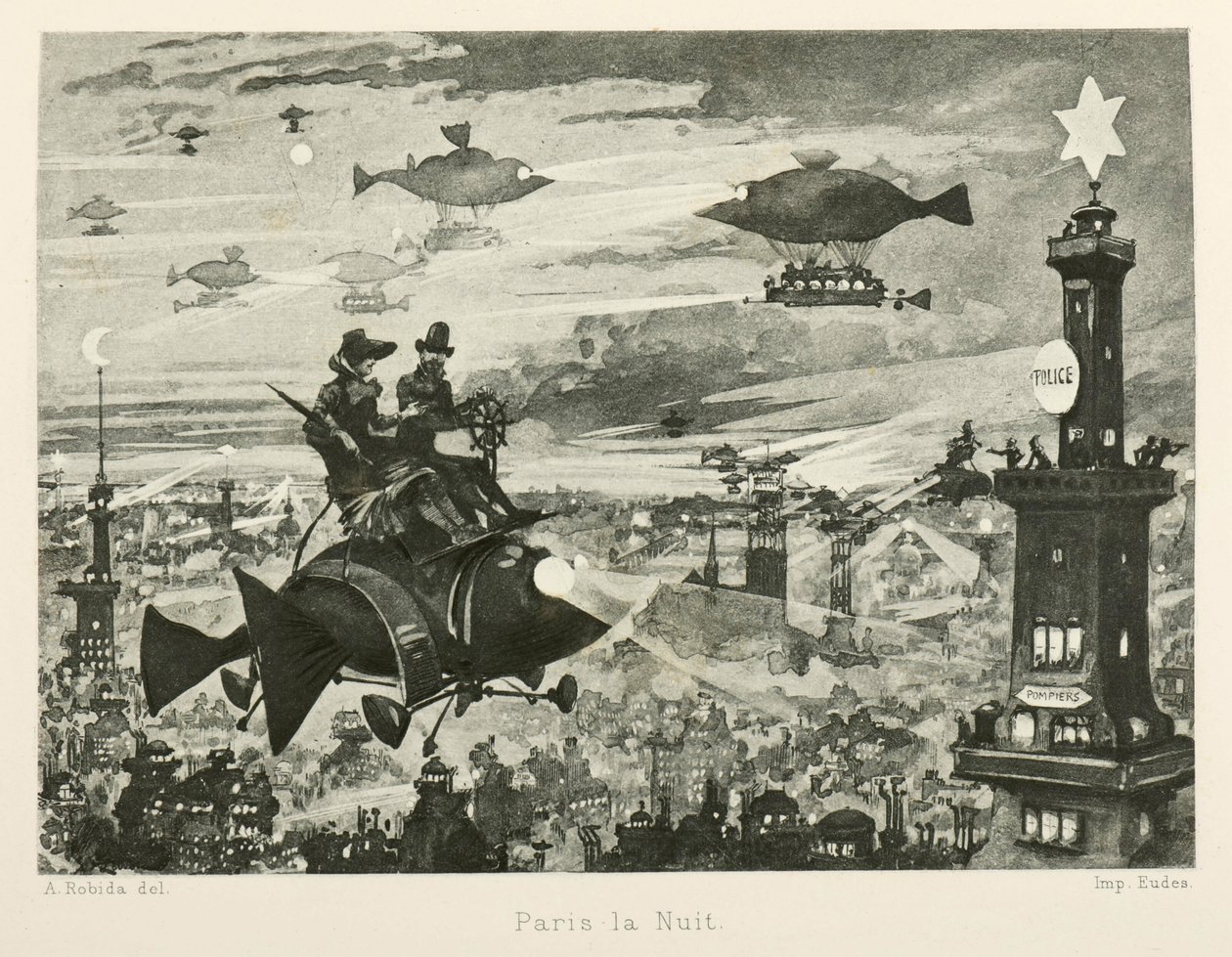 Paříž v noci, dvacáté století, 1880. od Albert Robida