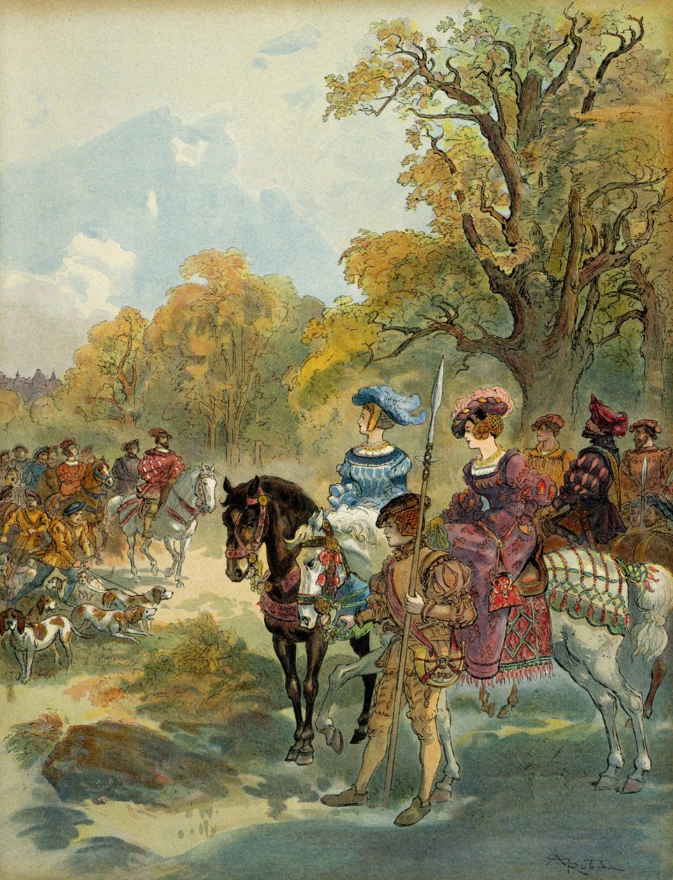 Královský lov Františka I. (1494-1547). Ilustrace od Albert Robida