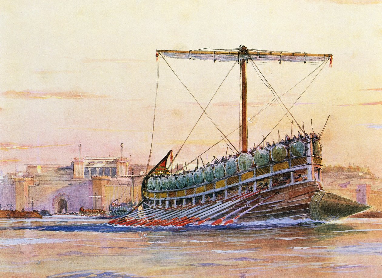 Asyrská galéra, akvarel, Albert Sebille (1874-1953) od Albert Sébille