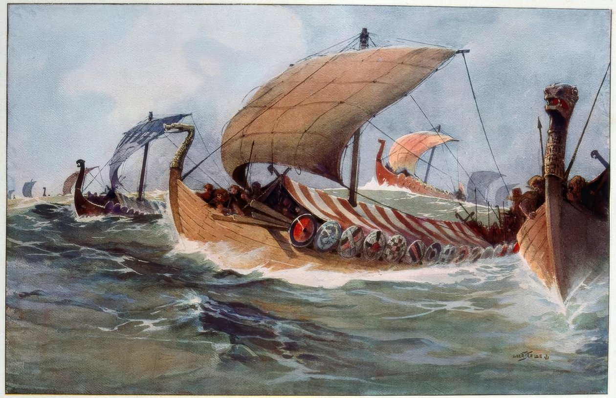 Drakkar. Vikingské dlouhé lodě pod plachtami od Albert Sébille